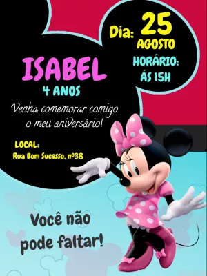 Convite de Aniversário Minnie Mouse Rosa para Editar Online