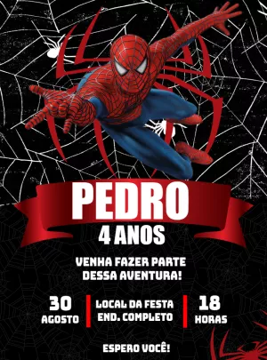 Convite Aniversário Homem Aranha para Editar Online