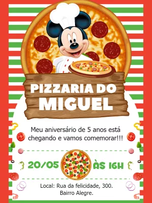 Convite Aniversário Pizzaria do Mickey para Editar Online