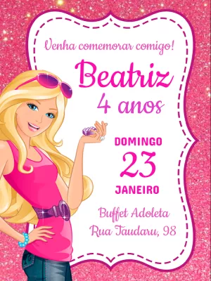 Convite de Aniversário da Barbie para Editar Online