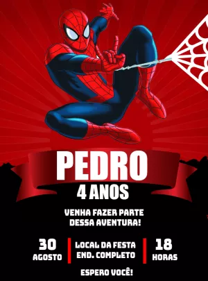 Convite de Aniversário Homem Aranha para Editar Online