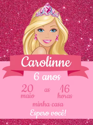 Convite Aniversário Barbie Glitter para Editar Online