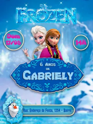 Convite Aniversário Frozen com Elsa e Anna para Editar Online