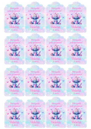 Tag de Agradecimento Stitch Rosa para Editar e Imprimir