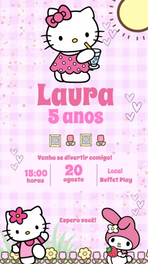 Convite de Aniversário Hello Kitty para Editar Online