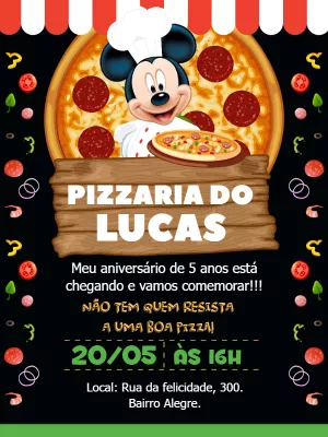 Convite Aniversário Pizzaria do Mickey para Editar Online