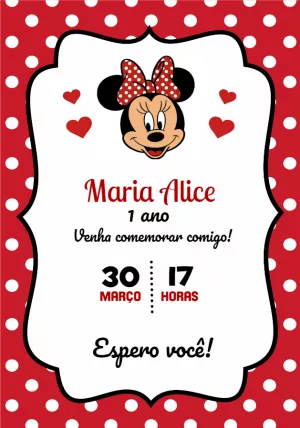 Convite de Aniversário Minnie Mouse Vermelha para Editar Online