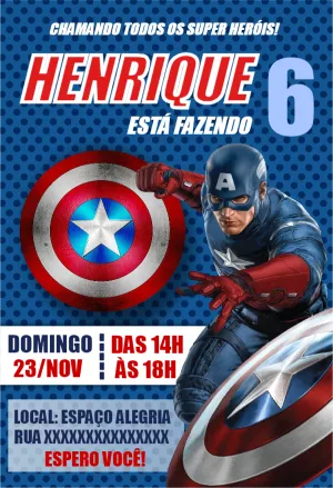 Convite de Aniversário Capitão América em Ação para Editar