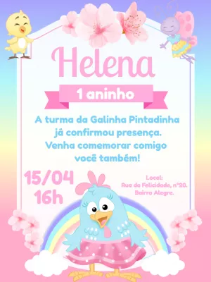 Convite Galinha Pintadinha Candy com Arco-Íris Pastel para Editar