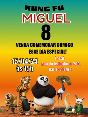 Convite Aniversário Kung Fu Panda com Personagens para Editar
