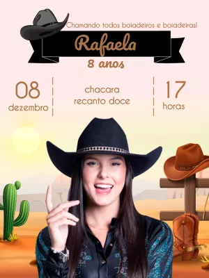 Convite de Aniversário Boiadeira Country para Editar Online