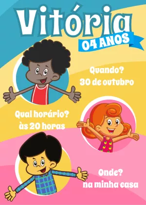 Convite Aniversário 3 Palavrinhas com Turma para Editar Online