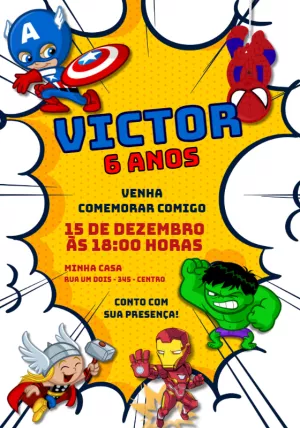 Convite Aniversário Vingadores Toy para Editar Online