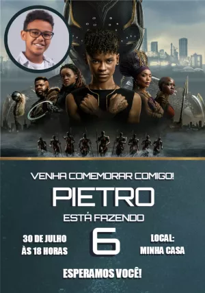 Convite de Aniversário Pantera Negra com Foto para Editar Online