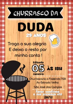 Convite de Aniversário Churrasco Rústico para Editar Online