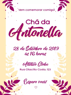 Convite de Chá de Panela com Folhas Elegantes para Editar