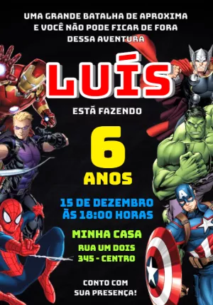 Convite de Aniversário Vingadores para Editar Online