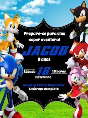 Convite de Aniversário Sonic com a Turma para Editar Online