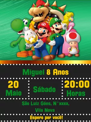 Convite de Aniversário Super Mario e Amigos para Editar Online