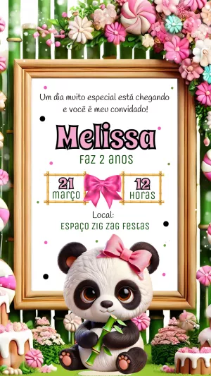 Convite Aniversário Panda Menina para Editar Online