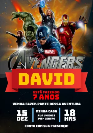 Convite de Aniversário Vingadores com Heróis para Editar Online