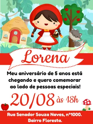 Convite Aniversário Chapeuzinho Vermelho para Editar Online