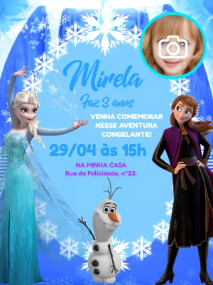 Convite Aniversário Frozen com Foto para Editar Online