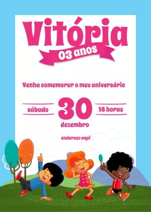 Convite Aniversário 3 Palavrinhas com Personagens para Editar