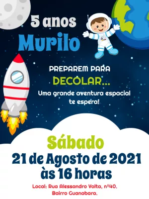 Convite de Aniversário Astronauta no Espaço para Editar Online