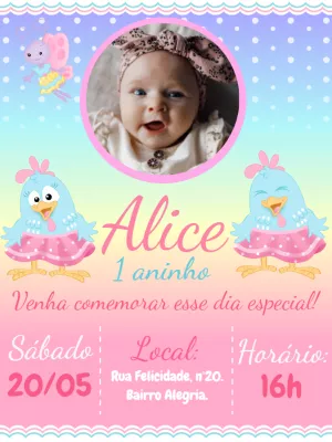 Convite Aniversário Galinha Pintadinha Candy com Foto para Editar