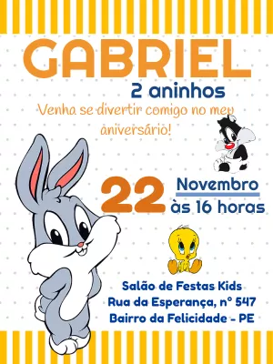 Convite de Aniversário Looney Tunes Baby para Editar Online