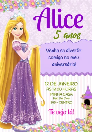 Convite de Aniversário Rapunzel para Editar Online