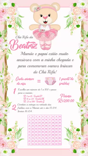 Chá Rifa Ursinha Bailarina Floral para Editar Online