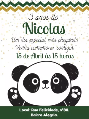 Convite Aniversário Panda Fofo para Editar Online