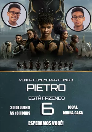 Convite Aniversário Pantera Negra com Foto para Editar Online