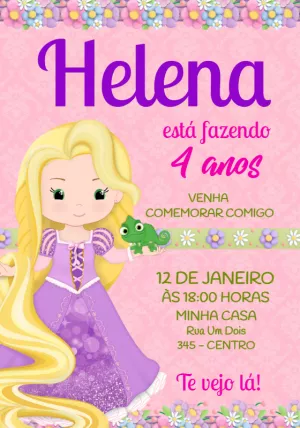 Convite de Aniversário Rapunzel para Editar Online