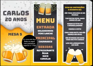 Menu de Mesa Festa Boteco Cerveja para Editar Online