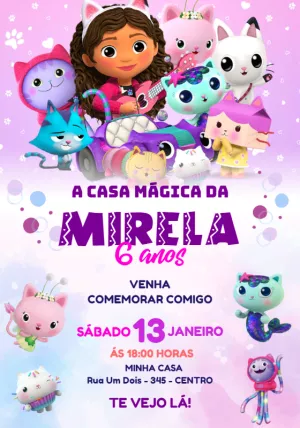Convite de Aniversário Casa Mágica da Gabby para Editar Online