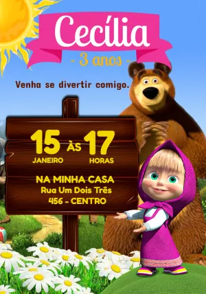 Convite Aniversário Masha e o Urso para Editar Online