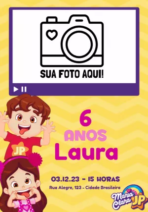 Convite Aniversário Maria Clara e JP com Foto para Editar Online