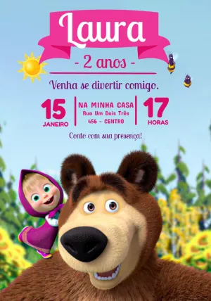 Convite Aniversário Masha e o Urso para Editar Online