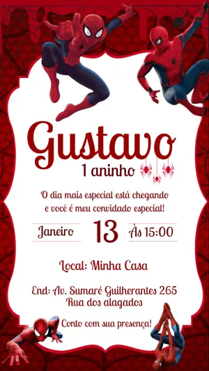 Convite de Aniversário Homem-Aranha para Editar Online