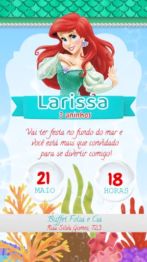 Invitación de cumpleaños La Sirenita – Estático – Felicity Artes