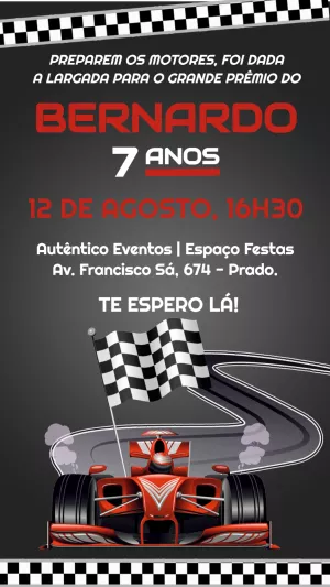 Convite Aniversário Fórmula 1 com Carro de Corrida para Editar
