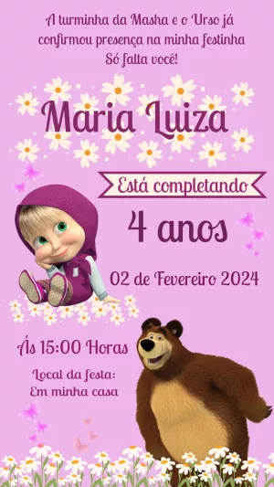 Convite Aniversário Masha e o Urso para Editar Online