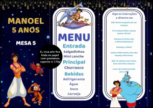 Menu de Mesa Aniversário Aladdin e Jasmine para Editar Online