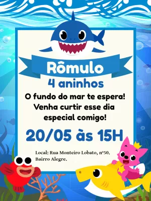 Convite Aniversário Baby Shark Fundo do Mar para Editar Online