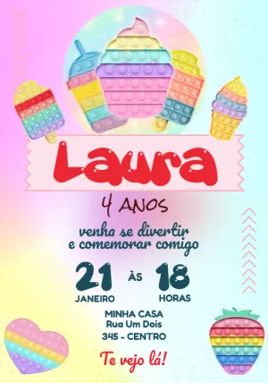 Convite de Aniversário Pop It em Tons Pastel para Editar