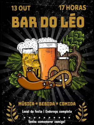 Convite de Aniversário Tema Boteco com Cerveja para Editar