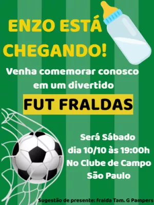 Convite Fut Fraldas Futebol para Editar e Imprimir